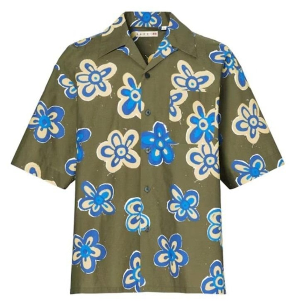 Marni Uniqlo Oversize Floral Camp Collar Short Sleeve Shirt Men L Green Cotton - Picture 2 of 12